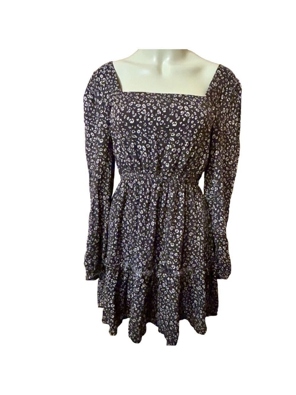 Altar'd State Boho Dress Size M Dark Gray Floral Long Sleeve